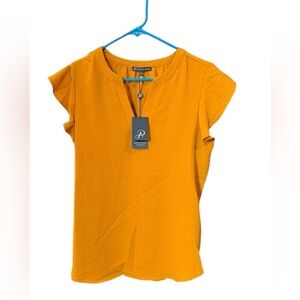 Adrianna Papell Mustard Yellow Textured Blouse Top M NWT